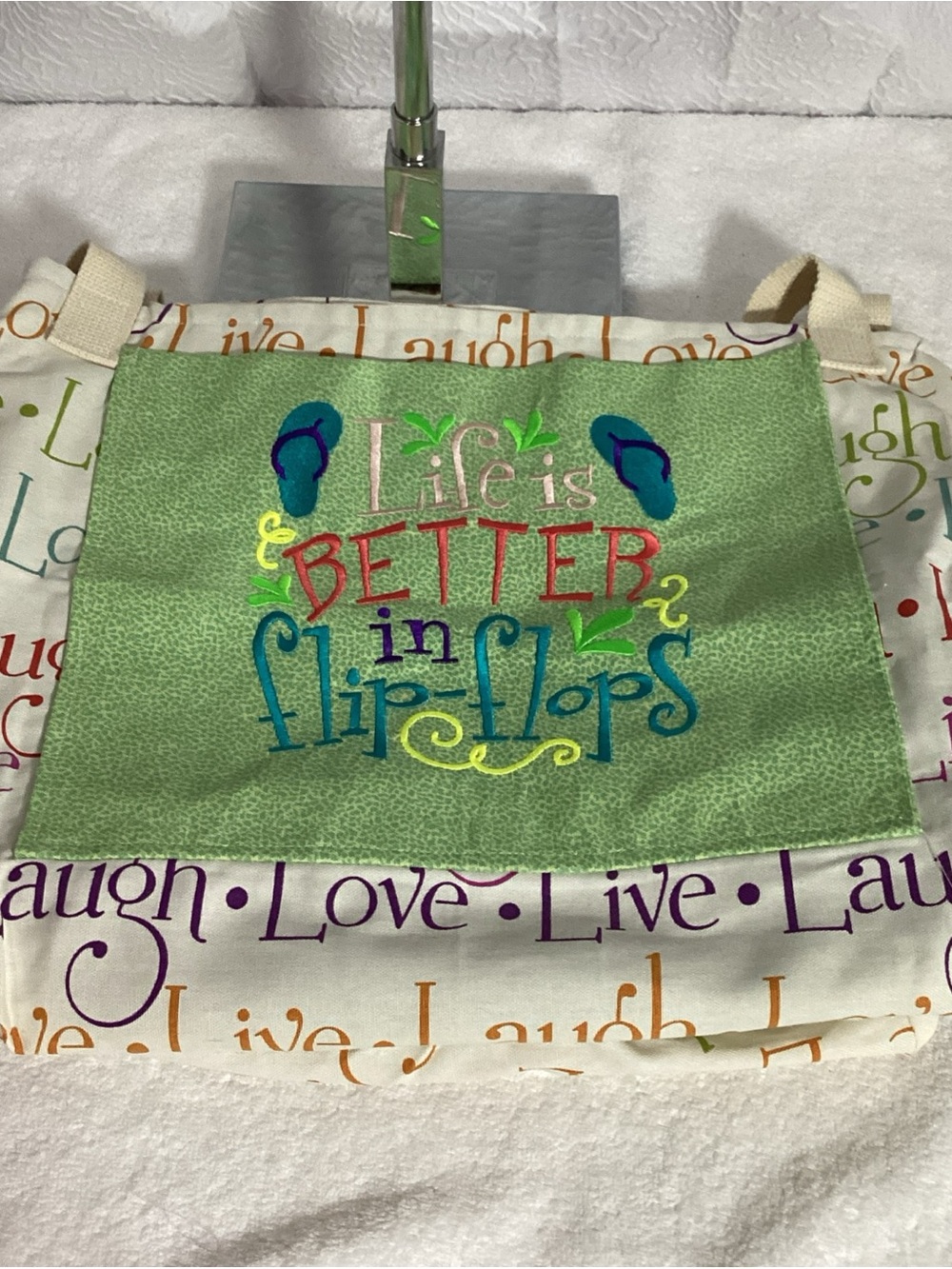 Live Laugh Love Cloth Canvas Shopper Tote “Life is Better in Flip Flops” NWOT - Picture 11 of 12